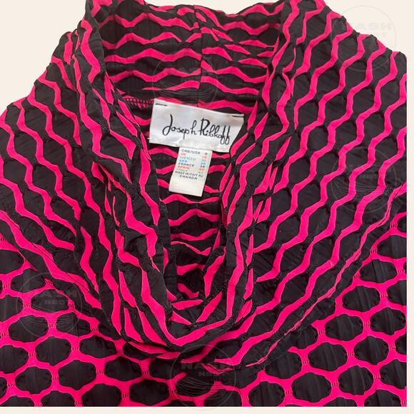 Joseph Ribkoff US 8 Cowl Neck Tunic | Pink Black Wave Print Textured Knit Pocket - Picture 2 of 6